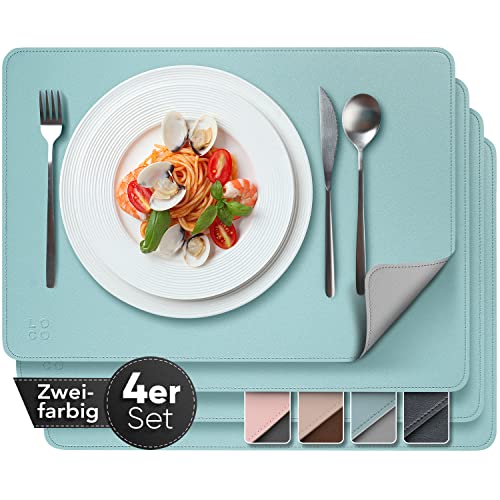 Loco Bird Precious Placemats de cuero PU - Juego de 4 bicolores petóleo/gris claro - Mantel individual limpiable 43x30cm aspecto cuero - manteles individuales lavables imitación cuero Cover