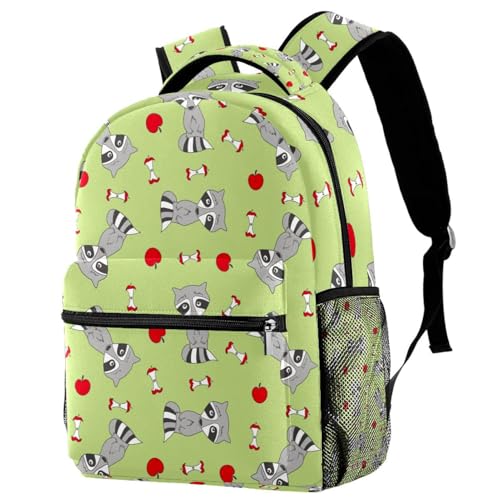 Sac à dos imprimé ratons laveurs avec pommes, design multicolore original 40cm