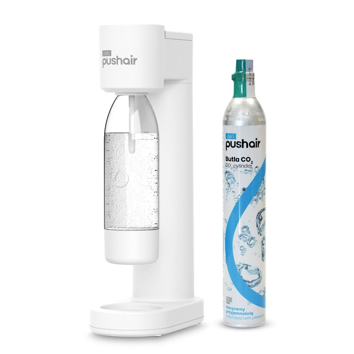 Saturateur d'eau PUSHAIR Dafi siphon blanc + cartouche CO2 + bouteille 0,7 - Eau gazeuse idéale dans votre cuisine, simplicité et fonctionnalité