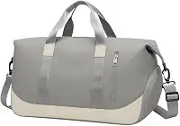 Bolsa Mala de Viagem Grande 47cm – Alça Transversal Removível, Compartimento para Tênis e Roupas Molhadas, 5 Bolsos com Zíper, Acoplável à Mala de Rodinha (Cinza)