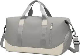 Bolsa Mala de Viagem Grande 47cm – Alça Transversal Removível, Compartimento para Tênis e Roupas Molhadas, 5 Bolsos com Zíper, Acoplável à Mala de Rodinha (Cinza)