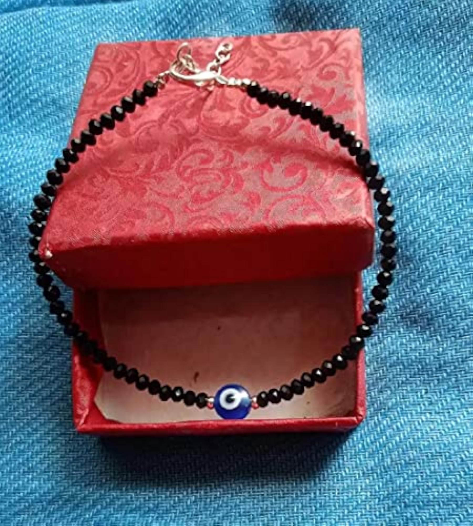 Trendy Black Beads with Blue Evil Eye Chain Anklet
