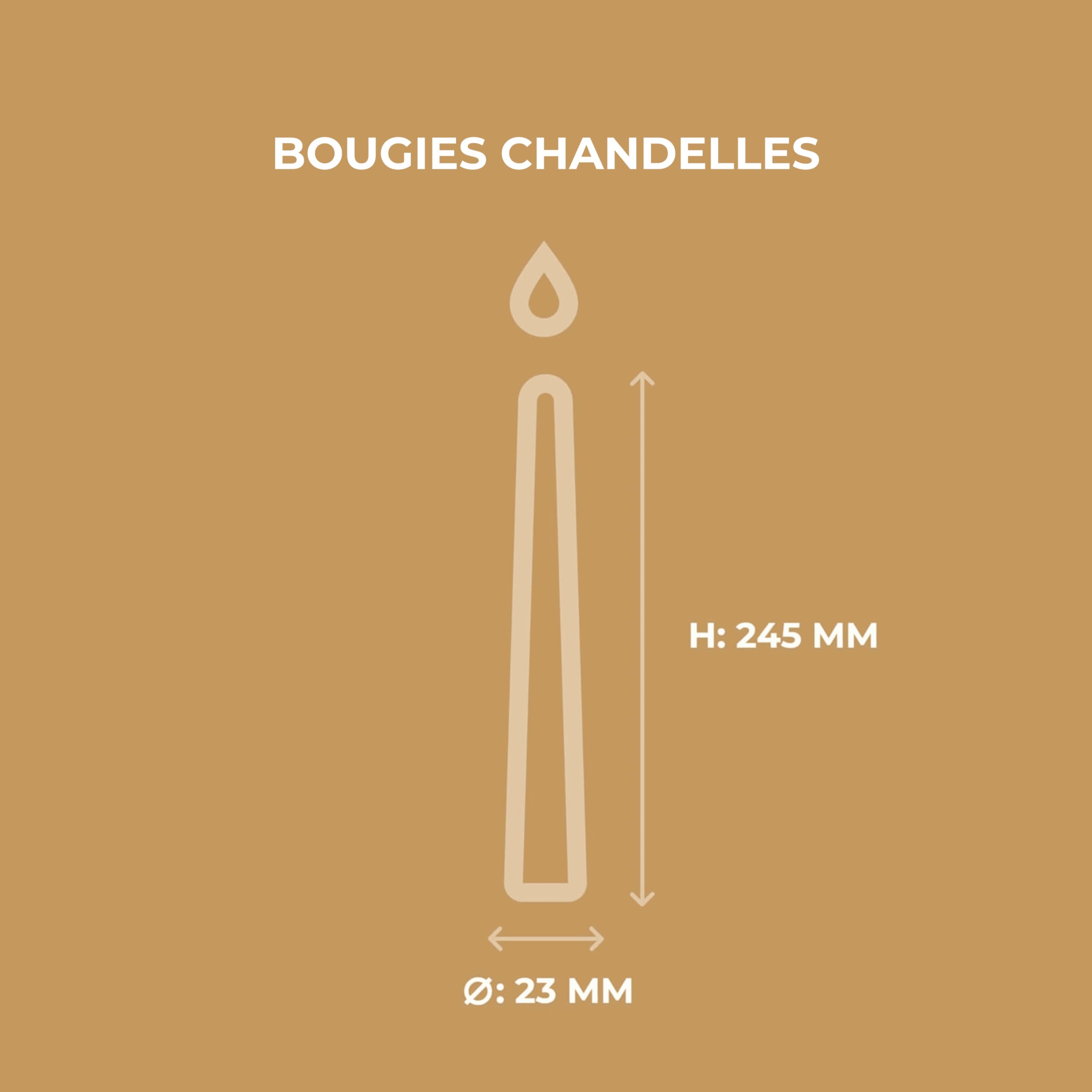 Horeca Candles Bougies coniques ivoire - 25,4 cm (H) - Lot de 100 bougies non parfumées - Durée de combustion de 7,5 heures - Sans fumée - Sans goutte