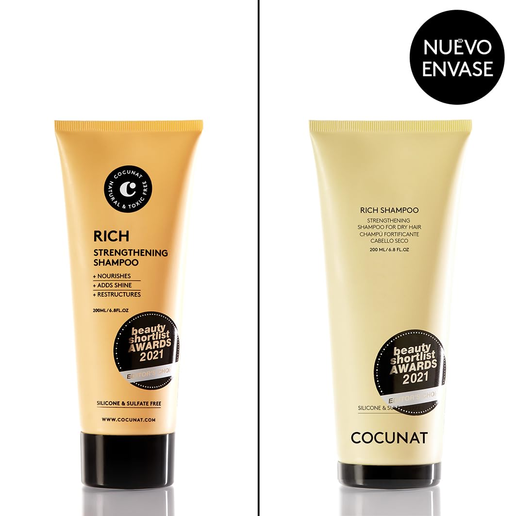 COCUNAT Champú Fortalecedor RICH + Mascarilla Boombastic Método Curly | Mascarilla Mascarilla Ultra- Nutritiva. Limpia, nutre, define y elimina el frizz. Sin siliconas ni sulfatos. 2x200ml.