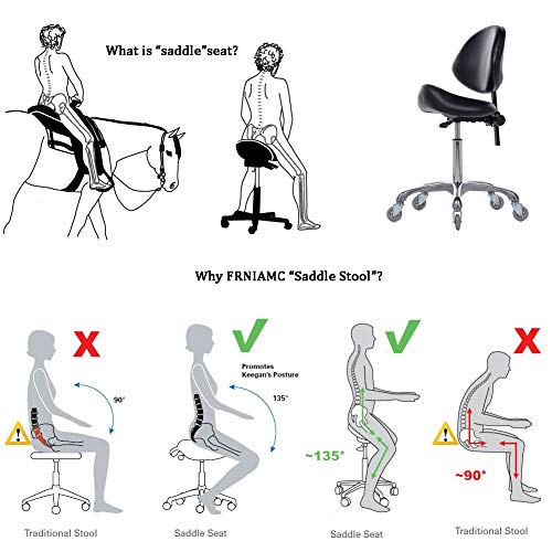 Image of Adjustable Saddle Stool Chairs with Back Support Ergonomic for Medical Clinic Studio Salon Office and Home (Black)