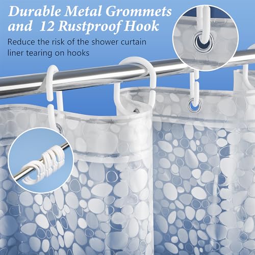 LEMON CLOUD Shower Curtain, PEVA Waterproof and Mould Resistant, Weighted Hem Bathroom Curtains with 3 Magnets and 12 White Plastic Hooks (Cobblestone, 180x180 cm) - Image 2