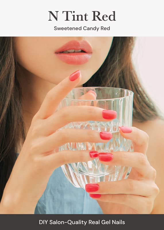 ohora Semi Cured Gel Nail Strips (N Tint Red) - Red, Tint, Works with Any UV/LED Lamps, Salon-Quality, Long Lasting, Easy to Apply & Remove - Includes 2 Prep Pads, Nail File & Wooden Stick