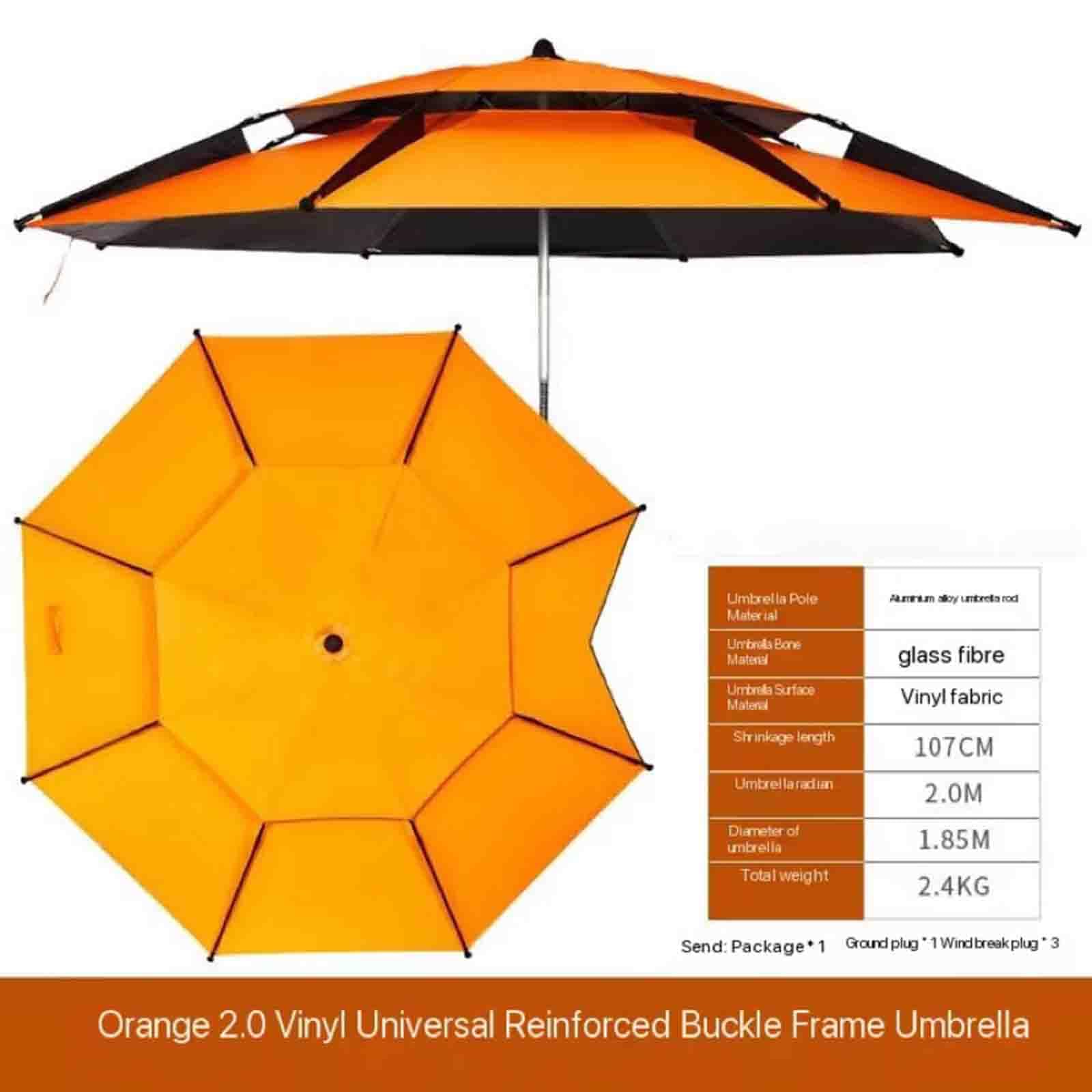 Parasol wędkarski na świeżym powietrzu 2 metry Dwuwarstwowy uniwersalny wzmocniony parasol wędkarski Platforma z filtrem przeciwsłonecznym i przeciwdeszczowym (Orange)