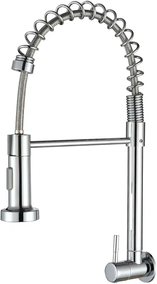 Torneira Gourmet de Parede com Ducha Spray Flexível, Bica com Mola, Cromada, Alta Pressão para Cozinha