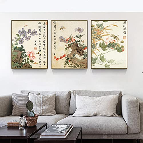 Lienzo de bambú estilo chino de 3 piezas 50x75cm para cuadro de pared vintage