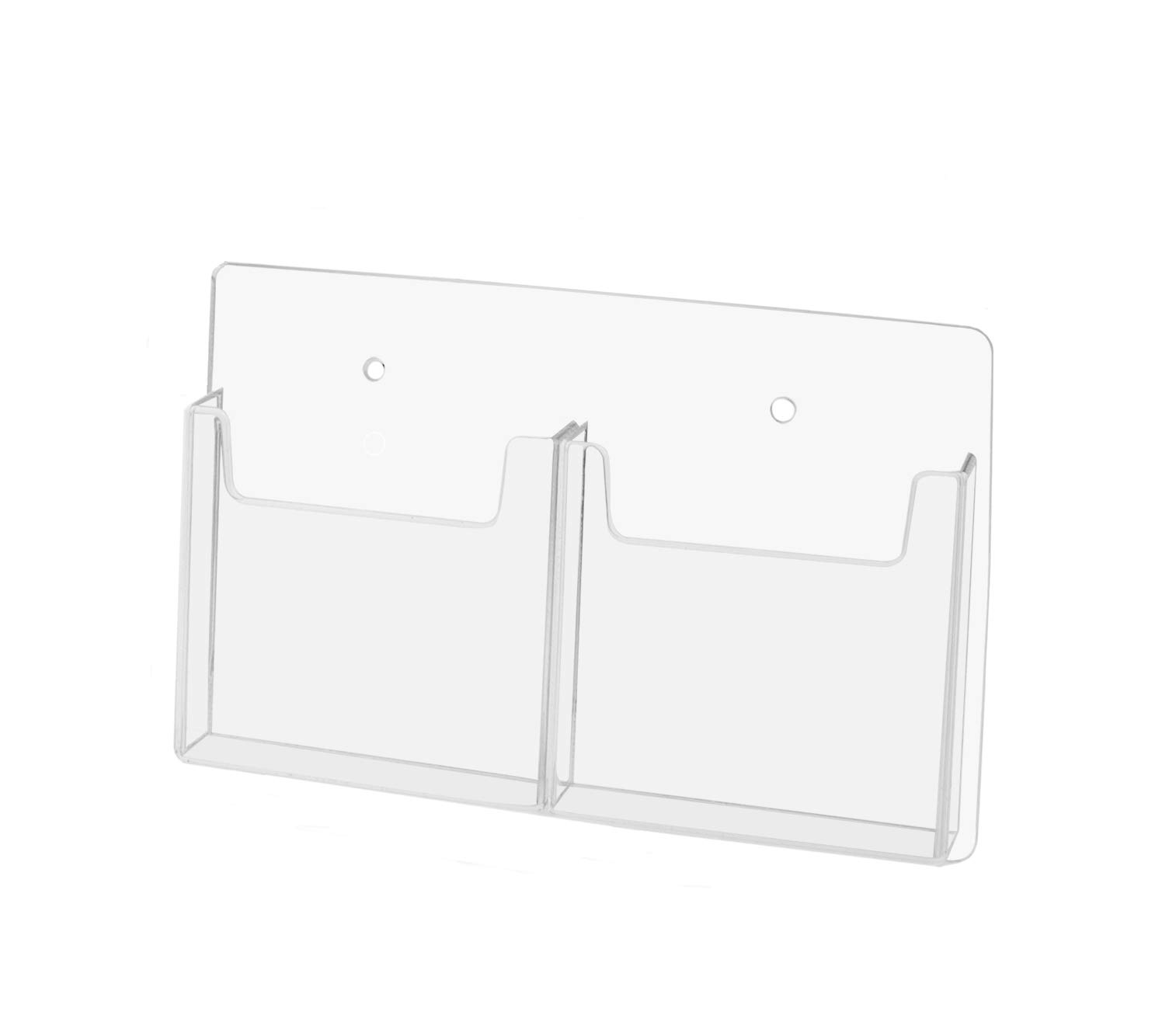 Marketing Holders Hanging Brochure Holder for 4" Trifolds and Amenity Pamphlets Clear Acrylic 2 Pocket Organizer with Hardware for Printed Materials in Welcome and Community Centers