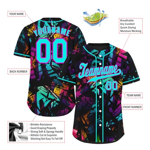 Custom Graffiti Baseball Jersey for Men Women Youth Personalized Button Down Shirt with Name Number Team Uniform miniatura 6