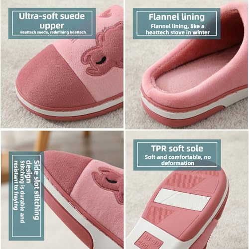 Women's Cartoon Pink House Slippers with Cat Pattern Fuzzy Plush Slip-On All Season Comfortable Indoor Shoes for Bedroom3