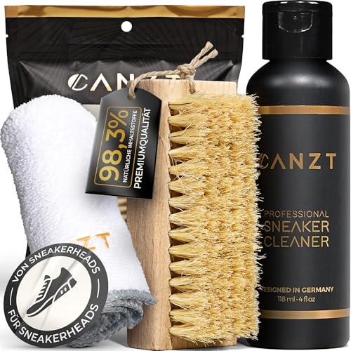 Canzt Sneaker Reiniger Set – Schuhreiniger & Sneaker Cleaner für Wildleder, Nubuk, Suede & Stoff – Schuhputzmittel inkl. Bürste & Mikrofasertuch