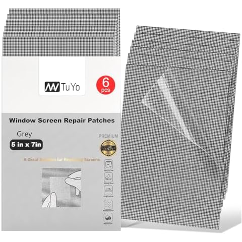 NanTuYo 6PCS Window Screen Repair Kit Patches 5" x 7" Screen Patch Screen Door Repair Tape for Mesh Repair Screen Tears Holes Strong Fiberglass Self-Adhesive Waterproof (Grey) Cover