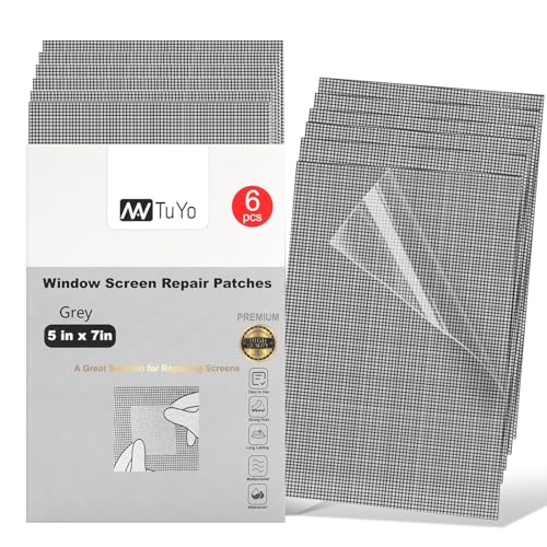 NanTuYo 6PCS Window Screen Repair Kit Patches 5\" x 7\" Screen Patch Screen Door Repair Tape for Mesh Repair Screen Tears Holes Strong Fiberglass Self-Adhesive Waterproof (Grey)