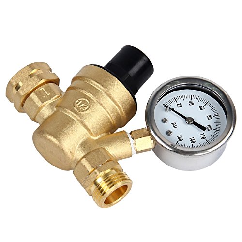 Targetevo Adjustable Brass Lead-Free Water Pressure Regulator Reducer With Gauge Inlet Screened Filter For Rv ( Nh Thread ) #TOP6