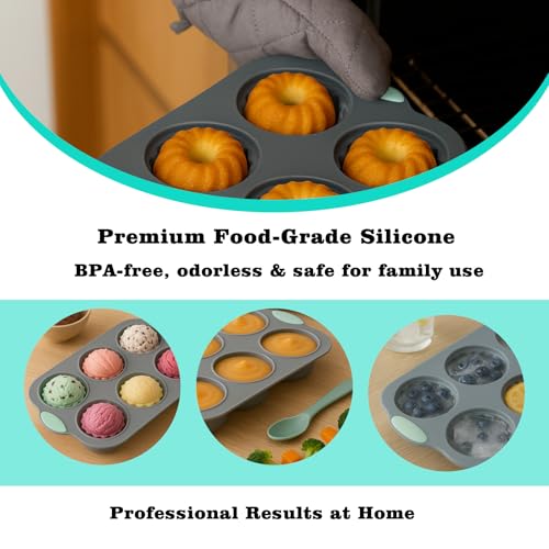 Silicone Moulds for Baking, 6 Cavity Nonstick Bagel Wreath Round Cube Tray, Donut Pan, Baking Maker for Muffin, Cupcake, Biscuit, Gift for Mother's Day(Size A) - Image 6