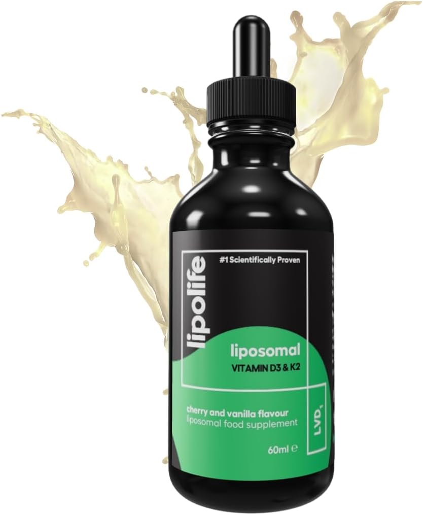 Liposomal Vegan Vitamin D3 and Vitamin K2 Liquid - Cherry & Vanilla Flavour. Advanced Nutrient Absorption. Made in the UK. 60 Servings. lipolife LVD1