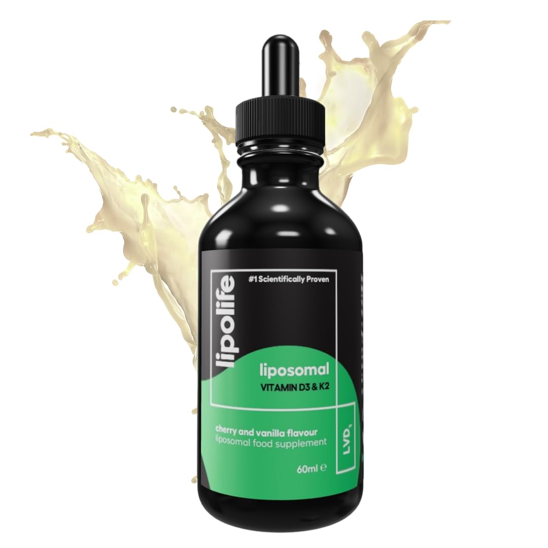 Liposomal Vegan Vitamin D3 and Vitamin K2 Liquid - Cherry & Vanilla Flavour. Advanced Nutrient Absorption. Made in The UK. 60 Servings. lipolife LVD1