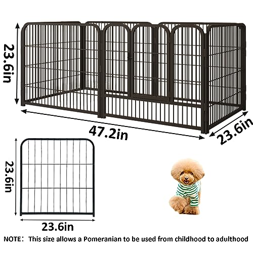 Fhiny Dog Playpen, 6 Panels Indoor Doggy Fence Exercise Pen Portable Puppy Kennel Heavy Duty Metal Enclosure Outdoor Corral Crate Cage for Small Medium Dogs Rabbits Cats
