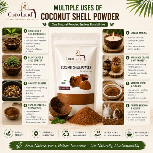 Image of Coco Land COCONUT SHELL POWDER 900 (Pack of 5 x 180g) Natural Coconut Shell Dust for Craft Making, Agarbatti & Incense Production, Wood Filler, Coconut Shell Sticking, DIY Art Projects, Eco-Friendly Raw Material