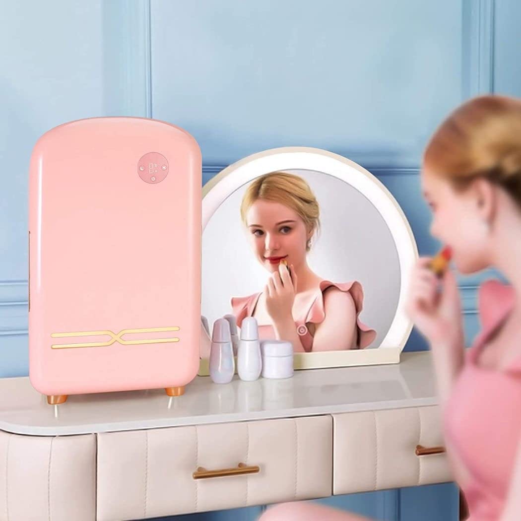 Nevera Rosa Moderna para el Cuidado de la Piel con cajones extraíbles, mininevera de Belleza de 12 litros, Nevera portátil para Maquillaje para el Cuidado de la Piel y cosméticos