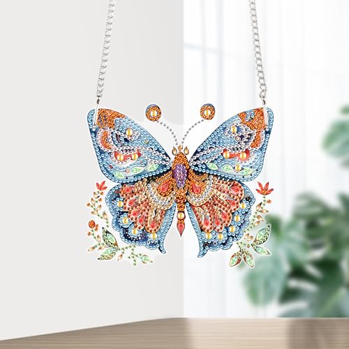 Image of Butterfly Diamond Painting Pendant Kit for Adults, DIY Acrylic Special Shaped Rhinestone Diamond Art Hanging SunCatcher, Window Wall Door Decor for Home Garden, Valentine's Day Birthday Gift