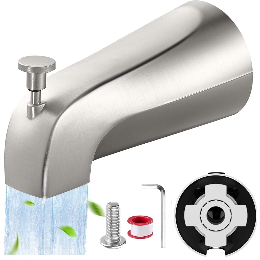 Jnchdghwa As Shown Universal Bathtub Tub Spout With Diverter- Pull Down Design, Brushed Finish, Fits 1/2" Slip-Fit Copper Pipe Connections