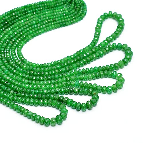 Piedras preciosas de tsavorita natural de 3 mm a 6 mm Rondelle Facetas Abalorios | Granos sueltos de piedras preciosas preciosas granate tsavorita verde para joyería | Hebra de 16 pulgadas