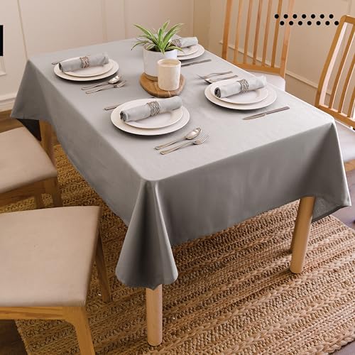Image of Encasa XO Dining Table Cover Cloth for 6 to 8 Seater | 140x230 cm Cotton Canvas Rectangular Table Cloth | Machine Washable Tablecloth for Indoor & Outdoor Use - Grey Solid Color
