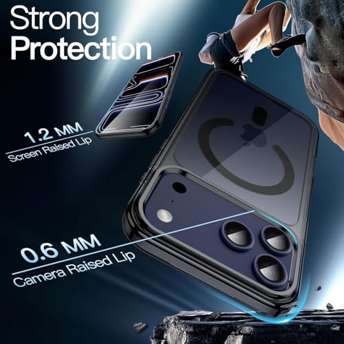 Image of Magnetic Case for iPhone 17 Pro 6.3-Inch Compatible with MagSafe, Shockproof Phone Bumper Cover, Anti-Scratch Clear Back (Black)