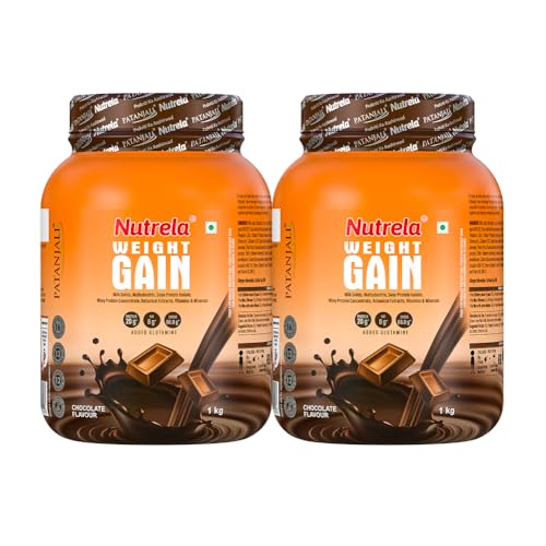 Nutrela Weight Gainer | 1kg Chocolate Flavour (Pack of 2) | High-Calorie Mass Gainer with Vitamins & Khandsari Sugar | Ideal for Men & Women