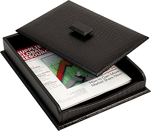 Black Leather Letter Tray with Cover