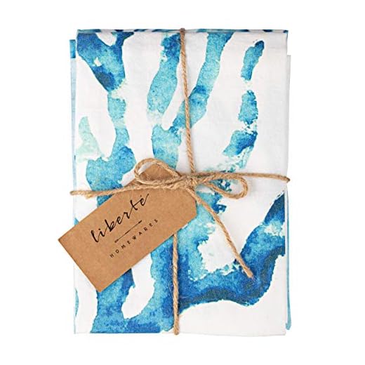 Ocean Beach Theme Kitchen 100% Cotton Dish Tea Towels. Blue Decor Set of 3, Luxury Dish Cloths. Eco Friendly Coastal Dishtowels. Absorbent, Perfect for Entertaining & Cooking. Fantastic Gift Idea!