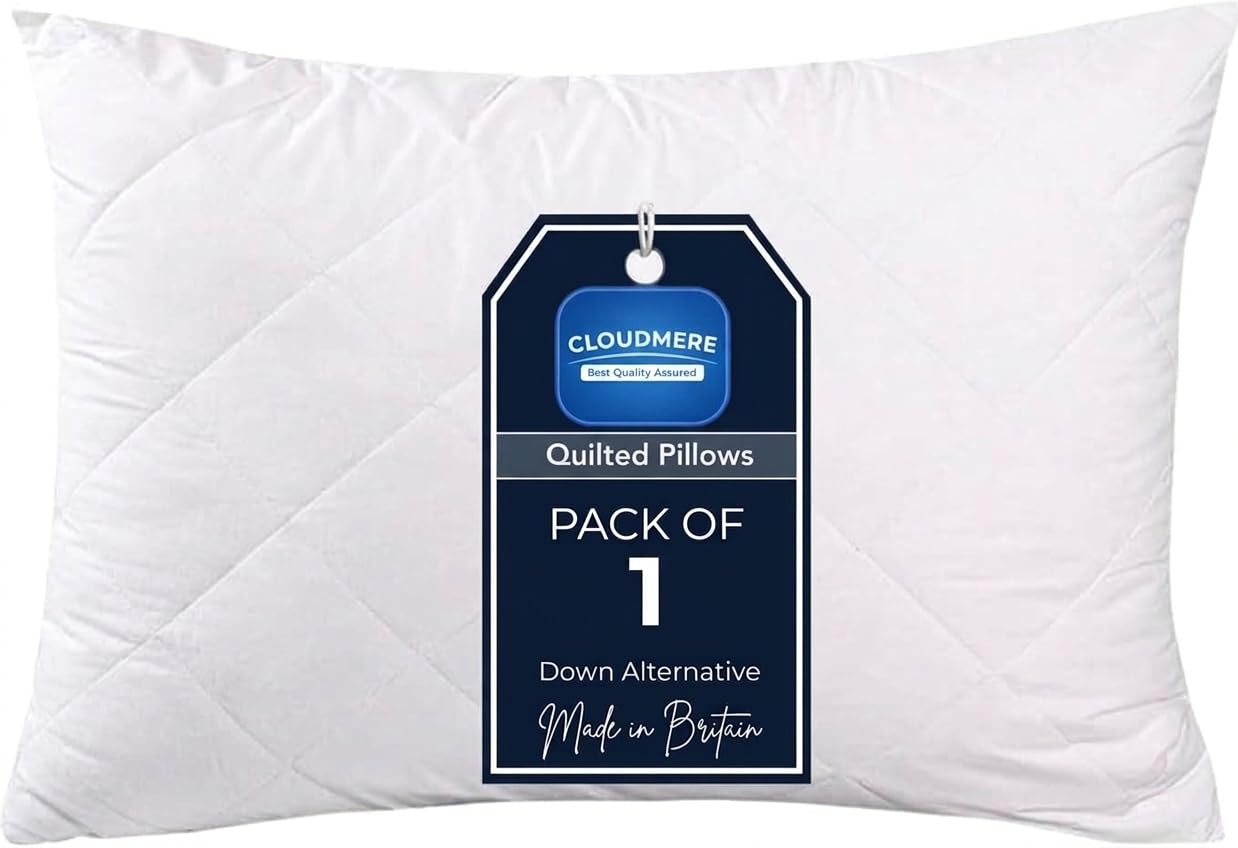 1 Pack Premium Hotel Quality Pillow – Quilted Cover & Soft Hollowfibre Filling – Down Alternative Bed Pillows for Back, Side & Stomach Sleepers – Plush & Supportive