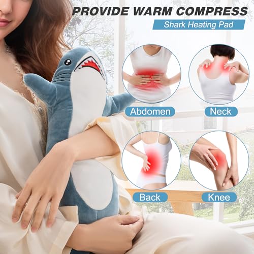 Image of Shark Heating Pad Plush, Cute Heated Stuffed Animal, USB Powered Electric Heating Pad with 3 Heat Levels & Timer, Soft Warm Plush Cushion Gift for Women Teen Girls