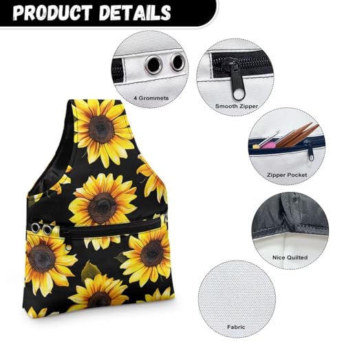 Image of KUIFORTI Sunflower Yarn Bag Holder Knitting Accessories Black Crochet Bag Organizer Tote Yarn Bags for Crocheting on The Go, Small Size