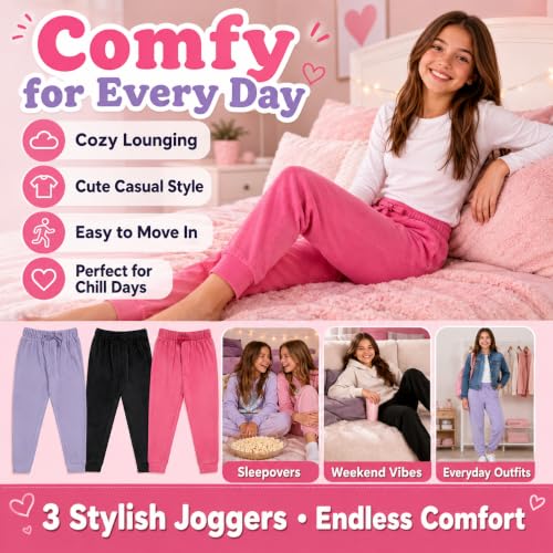 Image of BTween Girls 3 Pack Velour Jogger Pant Set Solid, Tie Dye or Camo Sweatpants for Girls