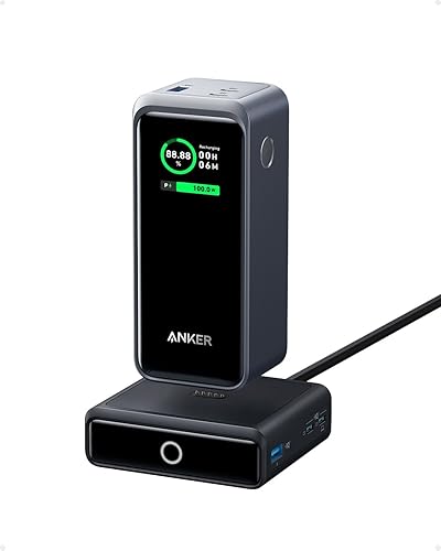 Anker Prime Power Bank 200W, cargador portátil de 20K de 3 puertos con base de carga de 100 W, pantalla digital inteligente, compatible con iPhone