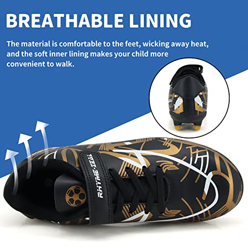 Rhyme-Zeal Soccer Cleats Boys Boys Girls Athletic Soccer Shoes Comfortable Football Shoes Black Gold 2 Big Kid #TOP3