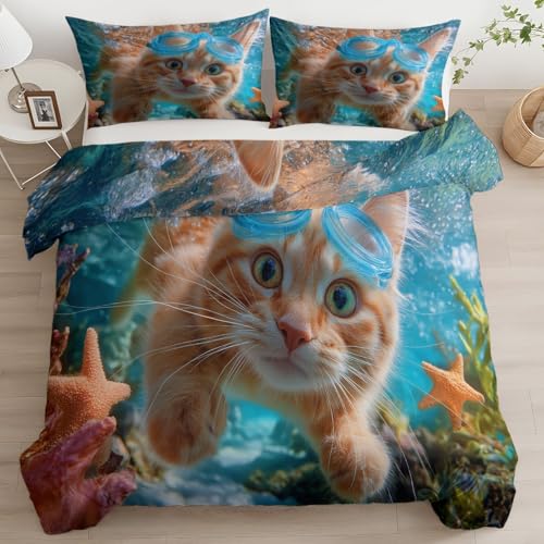 Housse de couette chat 200x200 respirante à fermeture éclair cachée