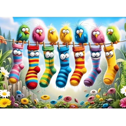 Birds Family Puzzles for Adults 1000 Pieces,Colorful Cartoon Socks 1000 Piece Puzzle for Adults,Hard...