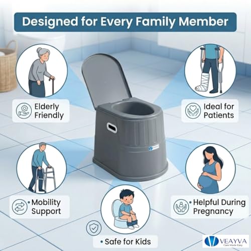 Image of Veayva Plastic, Steel Heavy Duty Portable Indian Toilet To Western Convertor Easygo Round Portable Commode | Toilet Stool | Toilet Commode For | Commode Stool | (ELEGANT GREY)