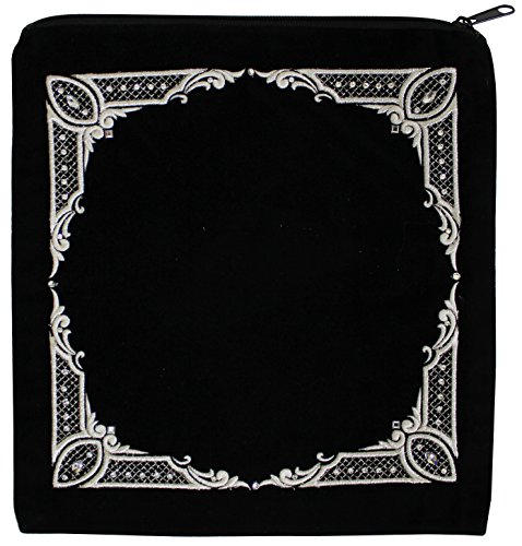 Majestic Giftware Black Velvet Tefillin Bag for Jewish Prayer - TF830BMBKS | (10" x 10.5") Judaica Tefillin Bag | Embroidery Four Corner Diamond Design W/Stones (Silver)