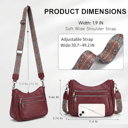 Image of KITEVIUN Crossbody Bags for Women Leather Purse Trendy Multi Pocket Shoulder Handbags with Adjustable Guitar Strap