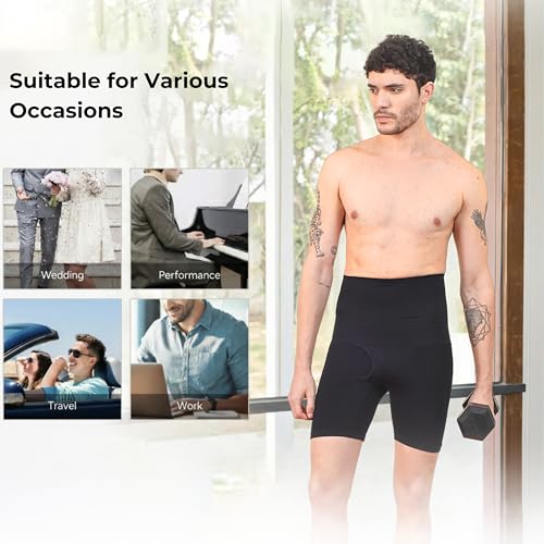 Image of High Compression Shorts for Men | Shapewear & Tummy Tucker Body Shaper with 4-Way Stretch Fabric, Anti-Roll Waistband | Slim Belly, Waist & Thighs - Invisible Under Jeans, Trousers, Kurtas