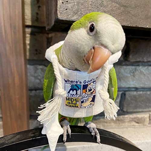 Image of Bird Diaper Flight Suit Frog Shape Hoodie Clothes Cosplay Photo Prop for Parrots Parakeet Cockatiel Sun Conure, Small Animals Apparel (White With Hat, Small)