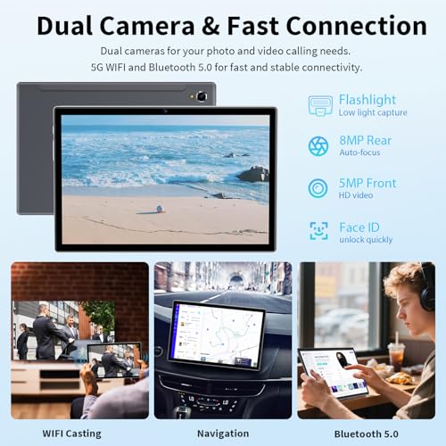 Image of Android 14 Tablet with Keyboard - 10 inch Tablet, 12GB RAM, 128GB ROM (1TB Expand), 5G /2.4G WiFi, 8000mAh, BT 5.0, GMS Certified, with Mouse, Case, Stylus, Support Split screen, Face ID(Green Case)
