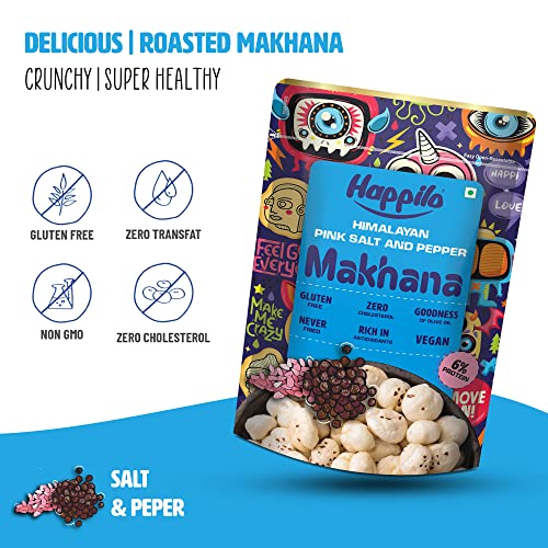 Image of Happilo Premium Super Snack Makhana Himalayan Salt & Pepper 55g, Roasted Foxnut Healthy Snack Low Calorie and Vegan (Pack of 2)